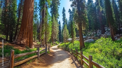 Sequoia National Park is home to towering giant sequoia trees that create an awe-inspiring atmosphere along the forest trails.