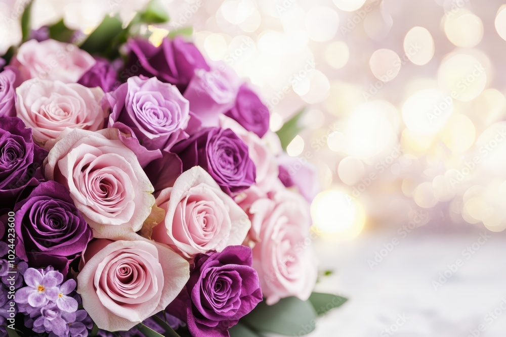 Elegant bouquet of pink purple roses with bokeh background Elegant bouquet of pink purple roses with bokeh background