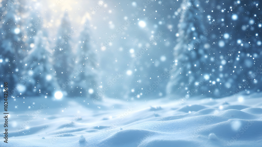 A snowy forest scene with a soft, blurred background of trees and falling snow. The foreground features a snowdrift with a textured surface. A snowy forest scene with a soft, blurred background of trees and falling snow. The foreground features a snowdrift with a textured surface.