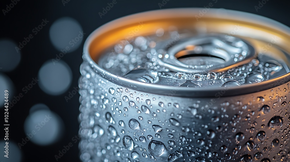 Close-up of a cold, condensation-covered aluminum can. Close-up of a cold, condensation-covered aluminum can.