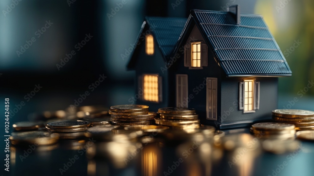 A miniature house surrounded by coins, symbolizing real estate investment and finance. A miniature house surrounded by coins, symbolizing real estate investment and finance.