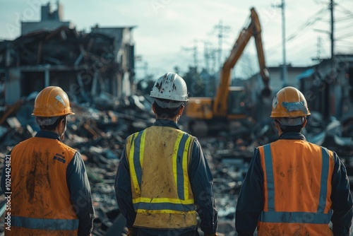 Team of engineers assessing damage after a disaster, planning repairs and improvements to prevent future issues, Generative AI 