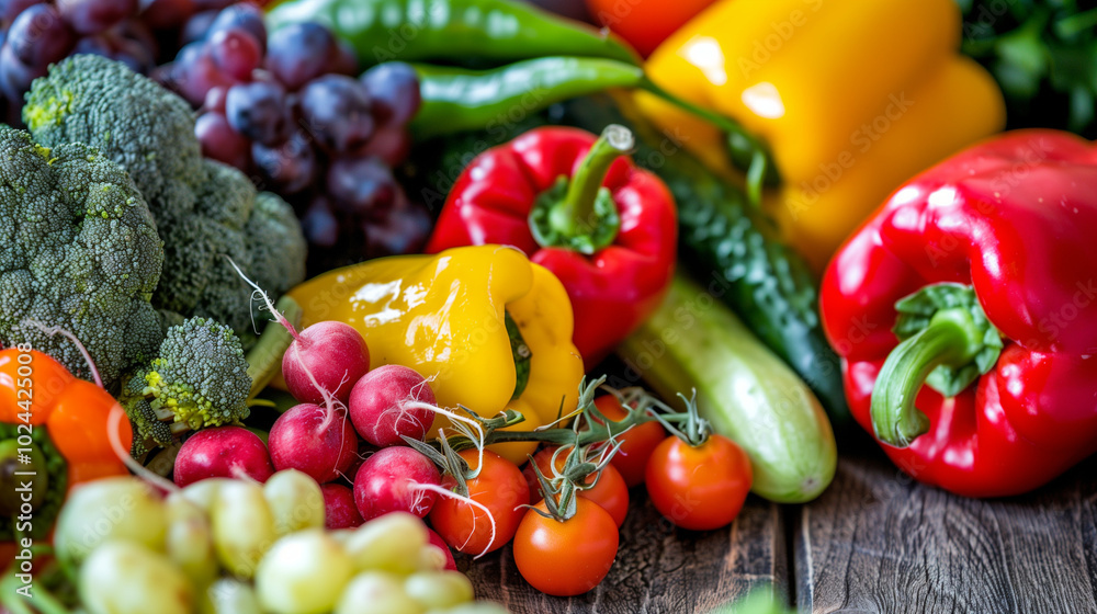 Close-up of vibrant fresh vegetables and fruits on wooden table, symbolizing healthy blood pressure foods, emphasizing natural nutrition and wellness. Close-up of vibrant fresh vegetables and fruits on wooden table, symbolizing healthy blood pressure foods, emphasizing natural nutrition and wellness.