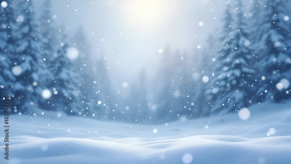 A snowy forest scene with a soft, blurred background of trees and falling snow. The foreground features a snowdrift with a textured surface. A snowy forest scene with a soft, blurred background of trees and falling snow. The foreground features a snowdrift with a textured surface.