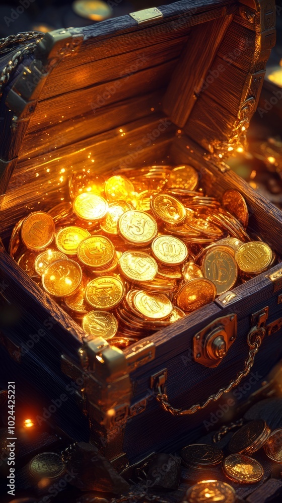 A gold chest full of gold coins A gold chest full of gold coins