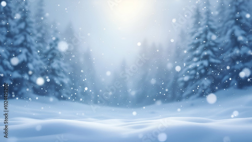 Wallpaper Mural A snowy forest scene with a soft, blurred background of trees and falling snow. The foreground features a snowdrift with a textured surface. Torontodigital.ca