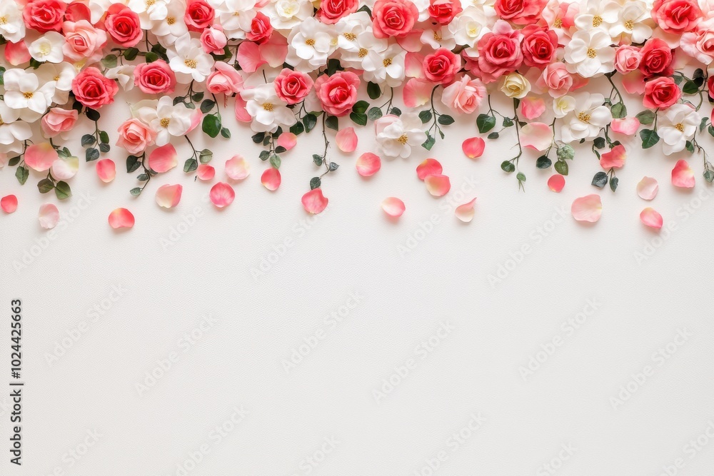 Elegant floral border with roses jasmine on white background Elegant floral border with roses jasmine on white background