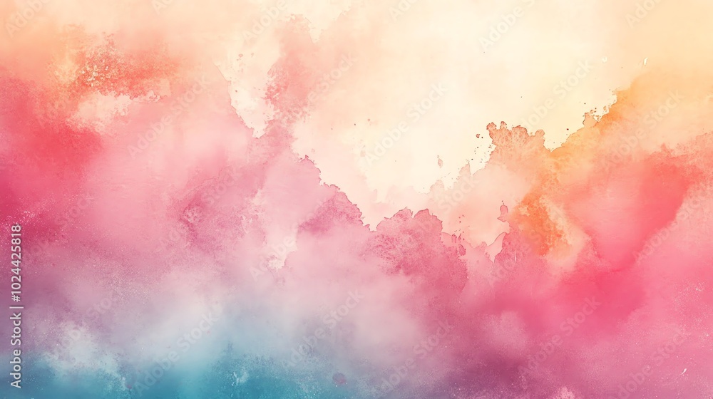 Fototapeta premium Abstract watercolor background with soft, blended colors of pink, yellow, and blue.