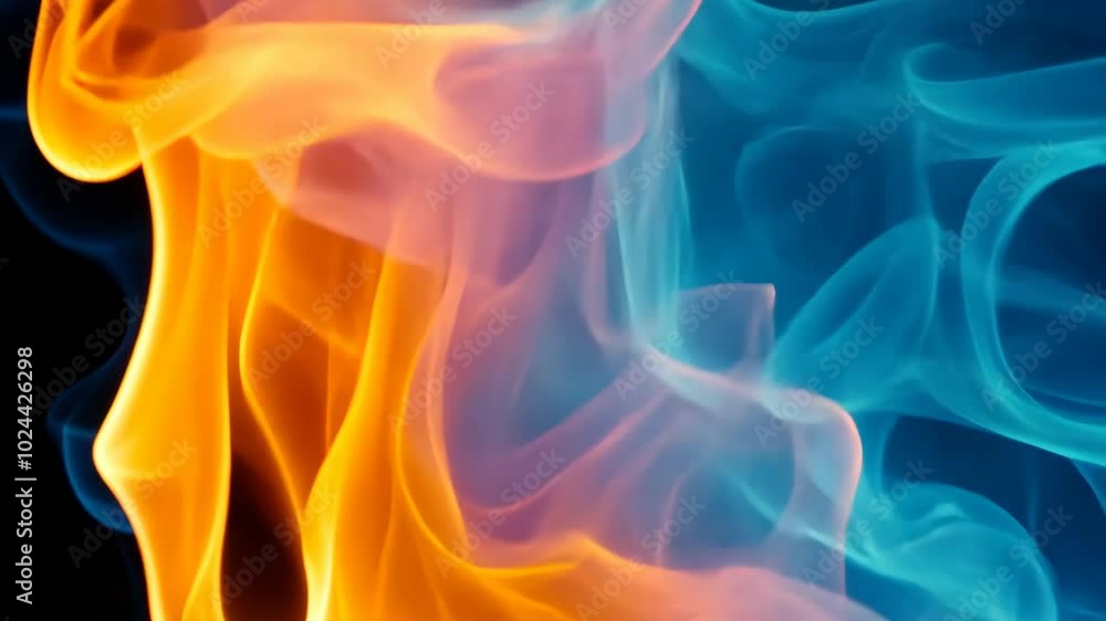 Orange and blue flames dance against a black background Orange and blue flames dance against a black background