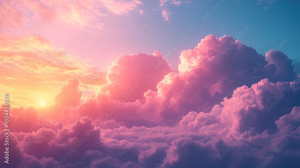 Dramatic sunset sky with vibrant pink, orange and yellow clouds. Dramatic sunset sky with vibrant pink, orange and yellow clouds.