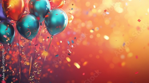 Vibrant Celebration with Colorful Balloons and Confetti