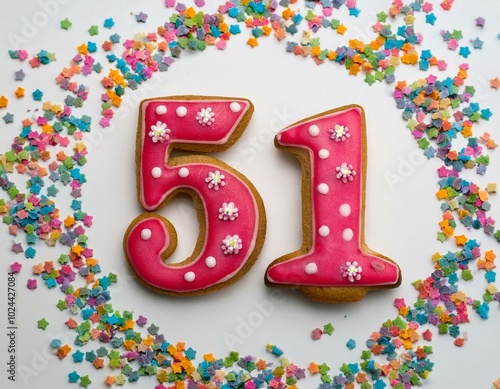 Decorated cookie, number 51, image for birthday or anniversary celebration photo