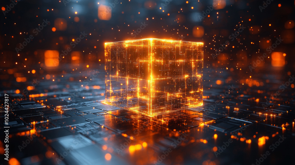 Abstract Golden Cube Digital High Technology Background Abstract Golden Cube Digital High Technology Background
