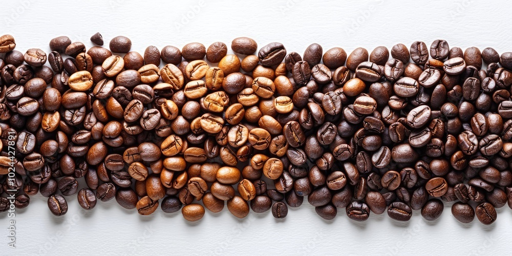 A vibrant gradient of coffee beans showcasing various roasts and textures on a clean surface A vibrant gradient of coffee beans showcasing various roasts and textures on a clean surface
