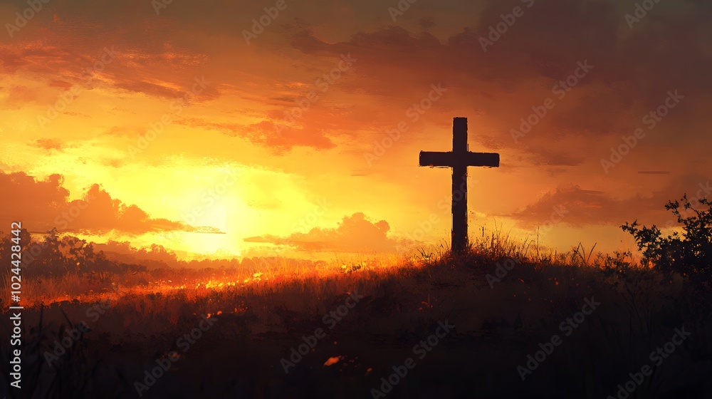 Silhouette of a Cross Against a Sunset Sky Silhouette of a Cross Against a Sunset Sky