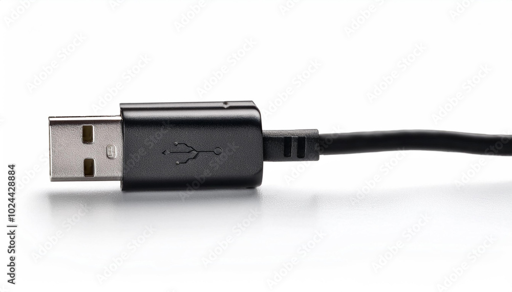 Close up USB cable plug isolated on white background Close up USB cable plug isolated on white background