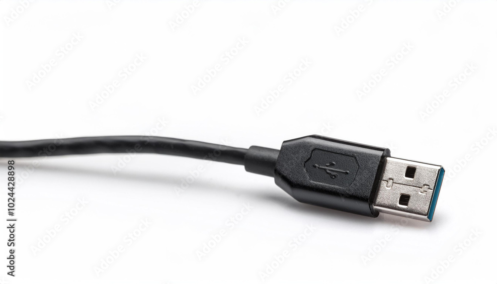Close up USB cable plug isolated on white background Close up USB cable plug isolated on white background