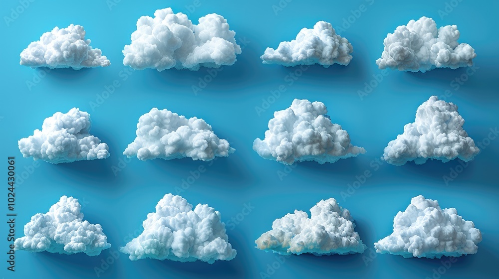 Naklejka premium Bright white clouds scattered against a vibrant blue background in a serene sky display