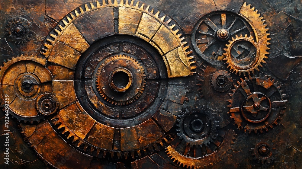 Abstract Close-up of a Gold and Rust-Colored Gear System Abstract Close-up of a Gold and Rust-Colored Gear System
