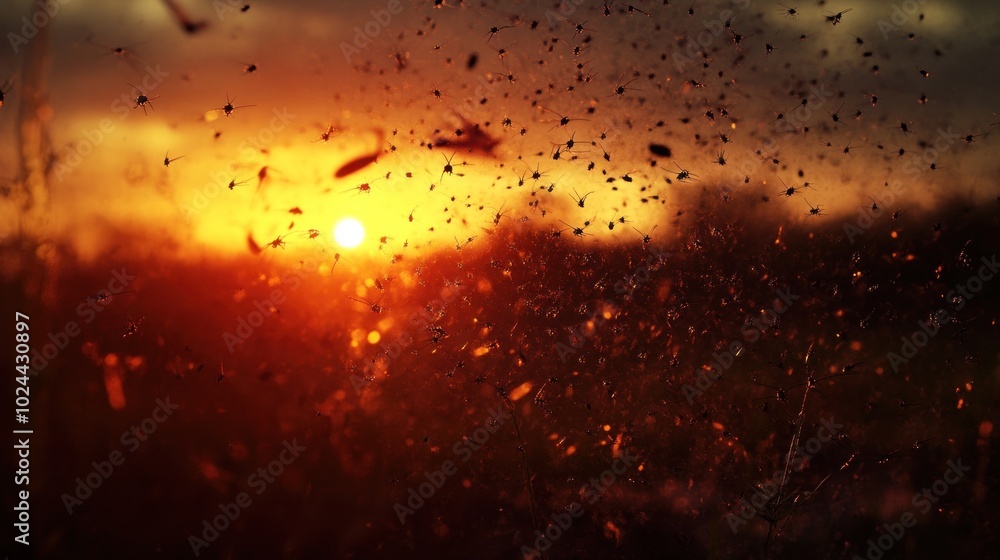 Fototapeta premium A sunset scene with dust particles illuminated by warm light.