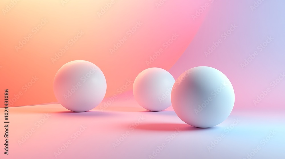 Three white spheres on a pink and blue gradient background. Three white spheres on a pink and blue gradient background.