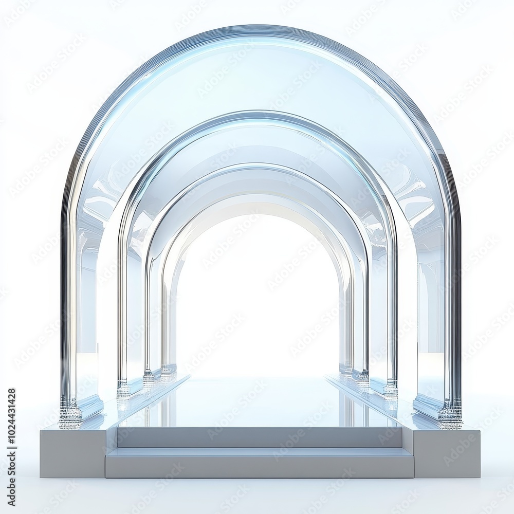 A series of transparent arches creating a modern, ethereal entrance or pathway. A series of transparent arches creating a modern, ethereal entrance or pathway.