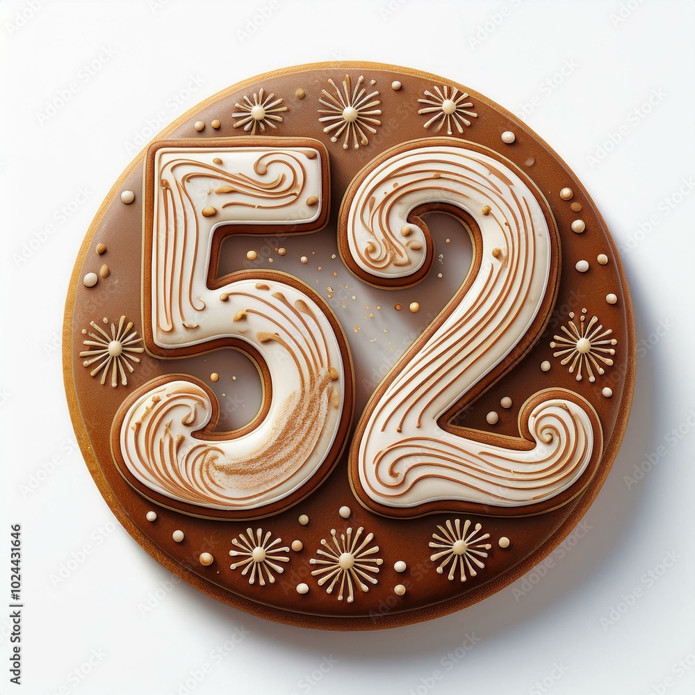 Decorated cookie, number 52, illustration for birthday or anniversary celebration Decorated cookie, number 52, illustration for birthday or anniversary celebration
