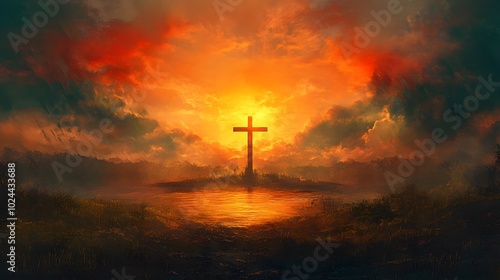 A Cross Silhouetted Against a Dramatic Sunset