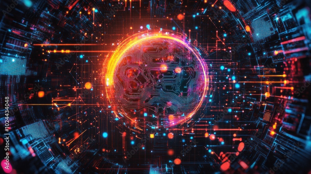 An abstract sphere surrounded by a network of glowing lines cyber An abstract sphere surrounded by a network of glowing lines cyber