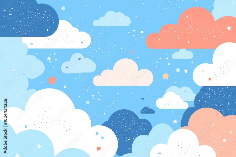 Abstract Illustration of Clouds and Stars on a Blue Background Abstract Illustration of Clouds and Stars on a Blue Background
