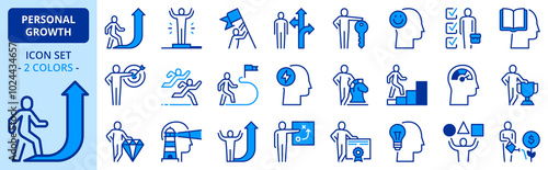 Icons in two colors about personal growth