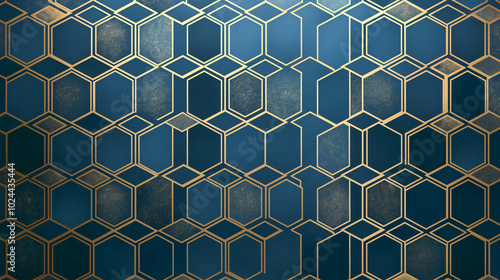 Navy Blue and Gold Geometric Pattern: Art Deco Inspired Wallpaper Design  photo