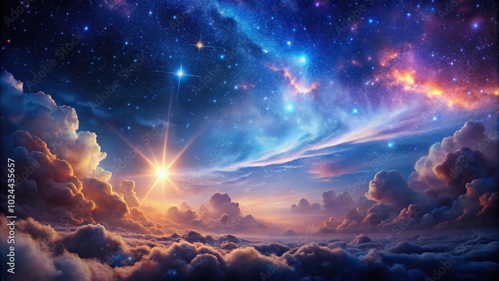 Low angle view of majestic cosmic clouds and starlight scene Low angle view of majestic cosmic clouds and starlight scene