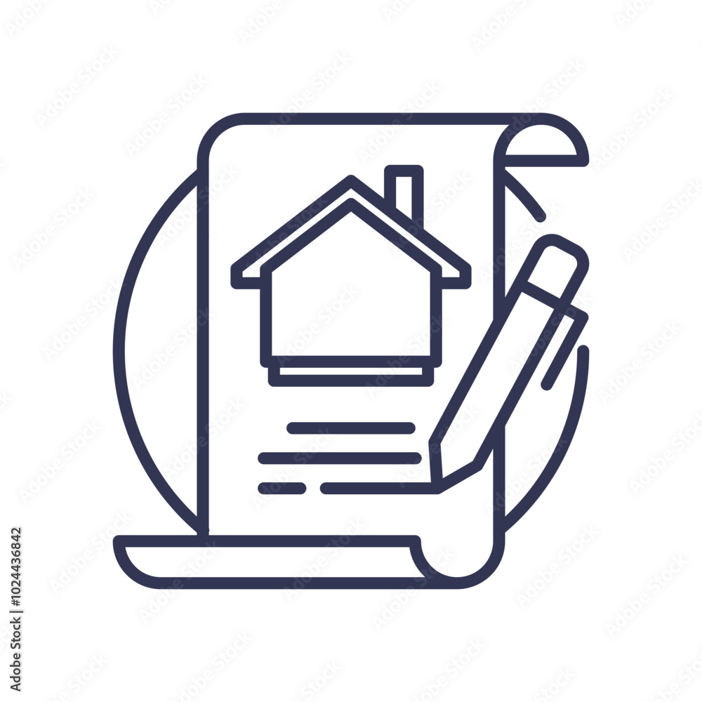 Illustration of a house on a document with a pencil, symbolizing a loan agreement. Illustration of a house on a document with a pencil, symbolizing a loan agreement.