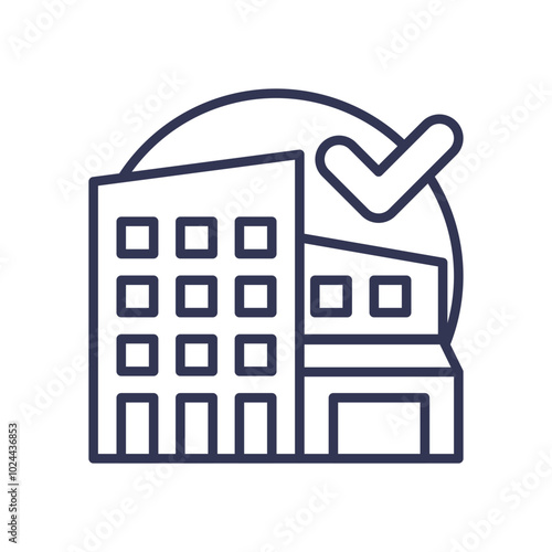 Outline of buildings with a checkmark symbolizing organizational approval and oversight.