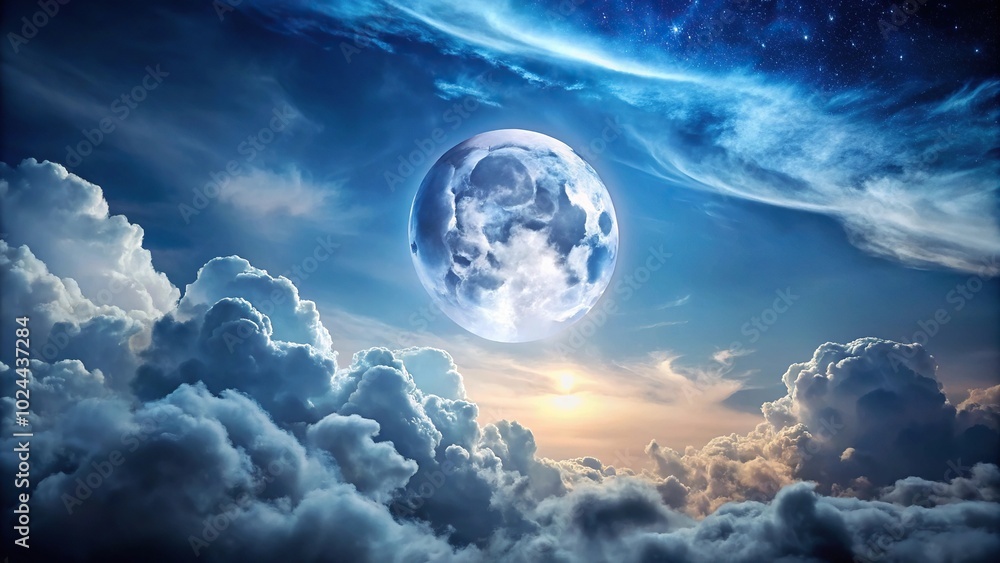 Low angle view of night sky with full moon behind clouds Low angle view of night sky with full moon behind clouds