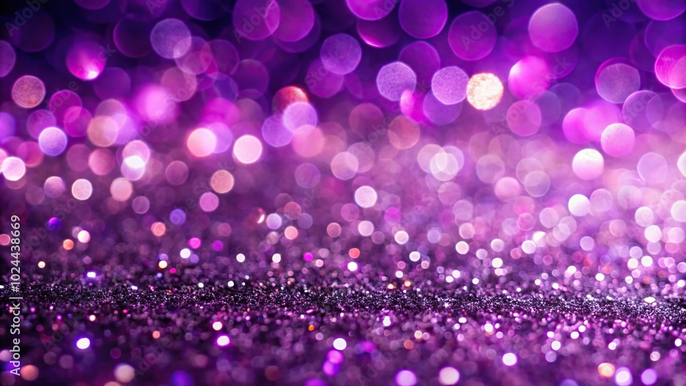 Low angle view of purple glitter texture with christmas abstract panoramic background or bokeh, featuring blank space for text Low angle view of purple glitter texture with christmas abstract panoramic background or bokeh, featuring blank space for text