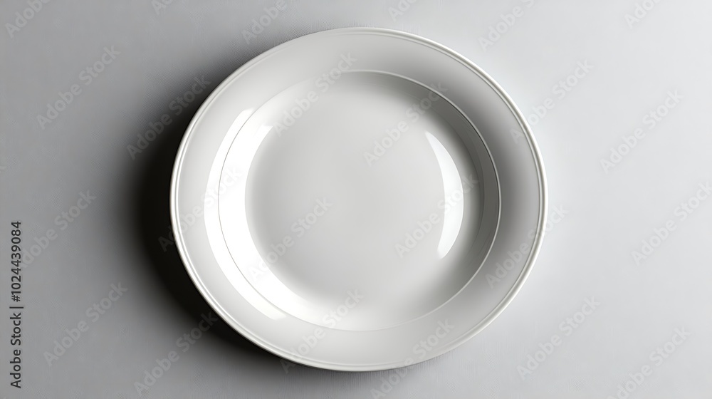 A white porcelain plate, top-down view, isolated on white background. A white porcelain plate, top-down view, isolated on white background.