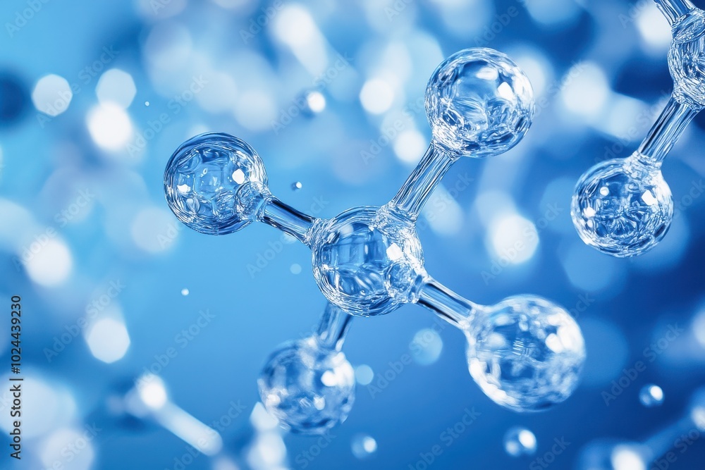 A series of connected molecular structures floats in a vibrant blue background A series of connected molecular structures floats in a vibrant blue background