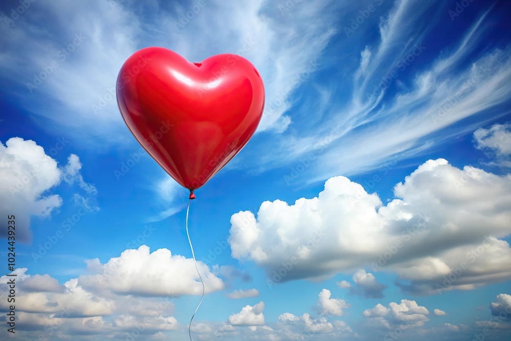 Fototapeta premium Low angle view of red heart shaped balloon flying in sky