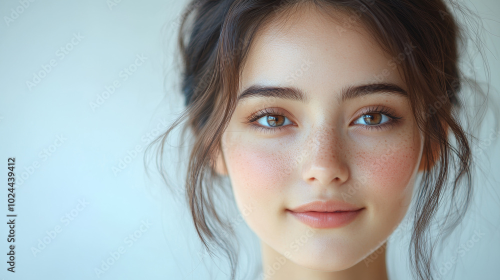 Close-up Portrait of Beautiful Model with White Background Close-up Portrait of Beautiful Model with White Background
