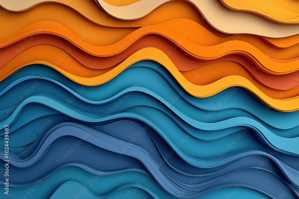 Abstract Wavy Pattern in Blue, Yellow, and Orange Tones Abstract Wavy Pattern in Blue, Yellow, and Orange Tones