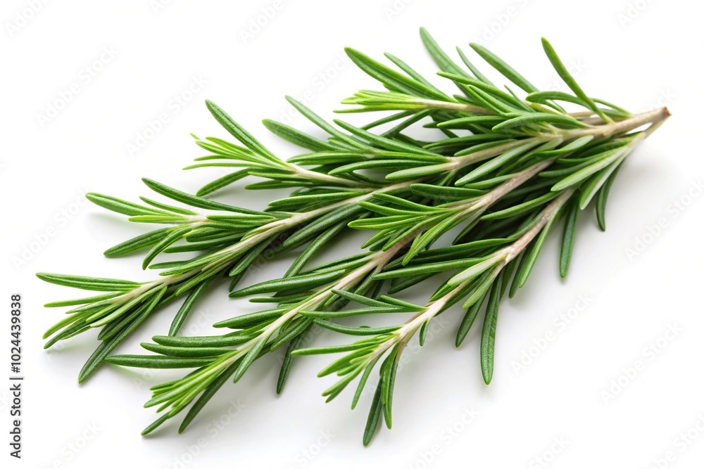 Low angle view of rosemary herb spice leaves on white background isolated cutout Low angle view of rosemary herb spice leaves on white background isolated cutout