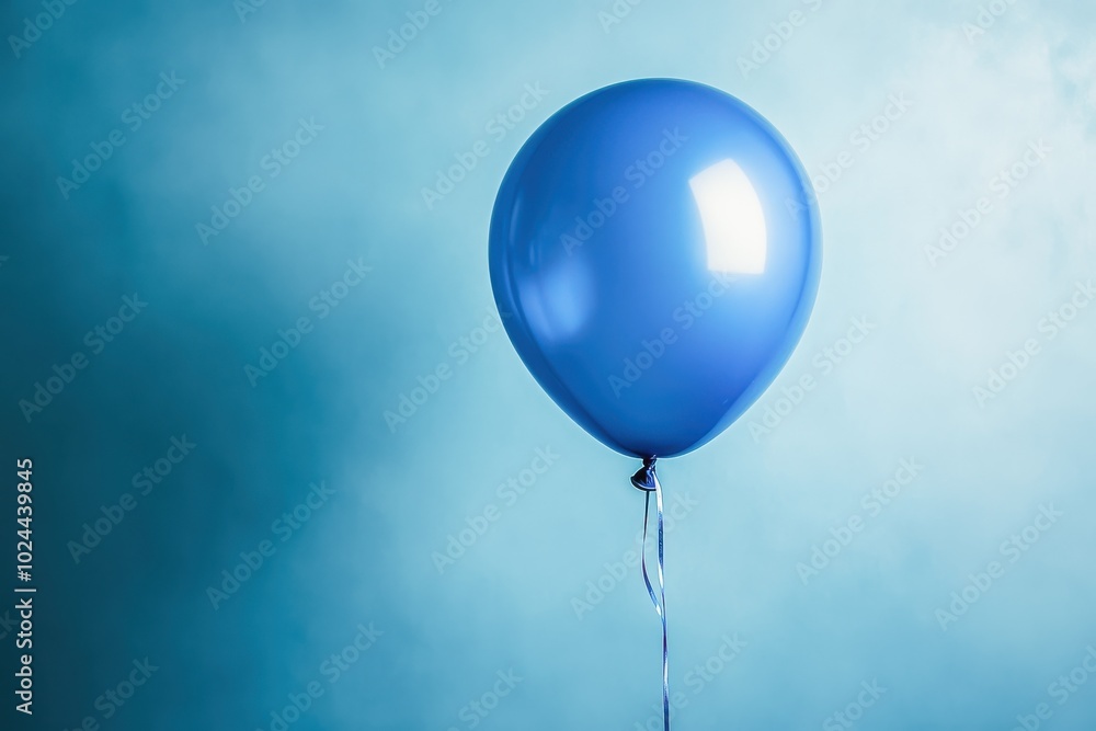 A shiny blue balloon floating upright, its string hanging down A shiny blue balloon floating upright, its string hanging down