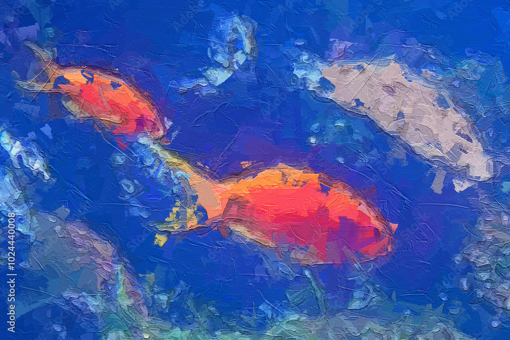 Obraz premium Oil paintings and various flowers, marine creatures, birds, leaves, roses, peonies, chrysanthemums, are beautiful