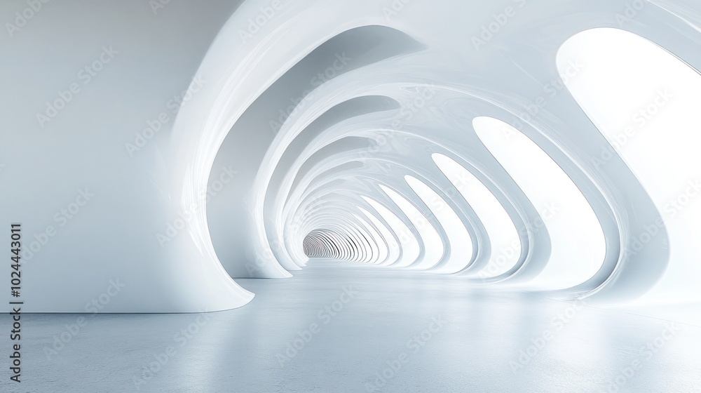 Obraz premium A futuristic, minimalist interior with smooth white curves and a bright, open atmosphere.