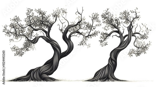 Wallpaper Mural Two Intertwined Trees with Twisted Trunks and Lush Foliage Torontodigital.ca