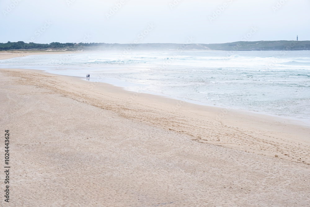 view of Valdoviño beach at sunset, A Coruña view of Valdoviño beach at sunset, A Coruña
