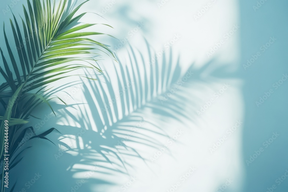 A soft, minimalist scene showing the shadows of palm leaves swaying gently against a pale A soft, minimalist scene showing the shadows of palm leaves swaying gently against a pale