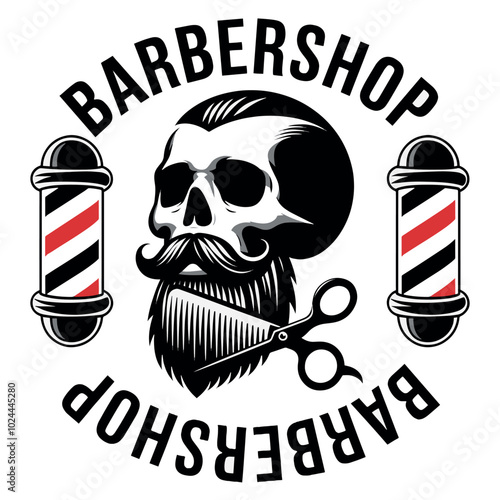 Vector Barbershop Skull design Illustration Logo 